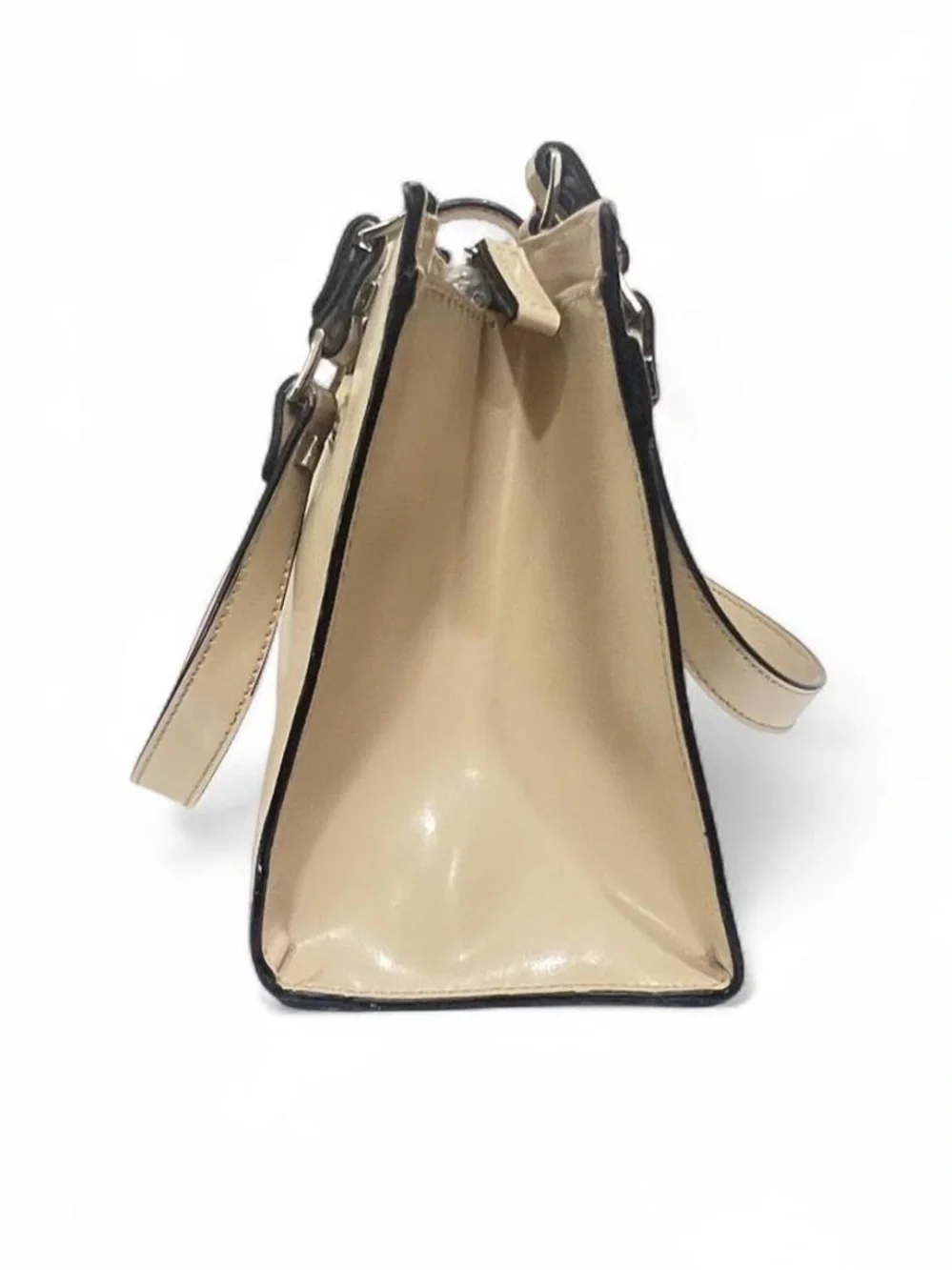 Guess Beige Patent Leather Satchel with Silver Hardware